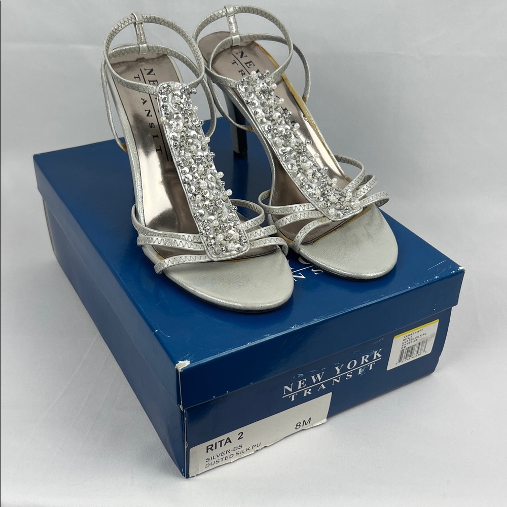 New York Transit Silver Crystal‎ Embellished Heels Size 8M
